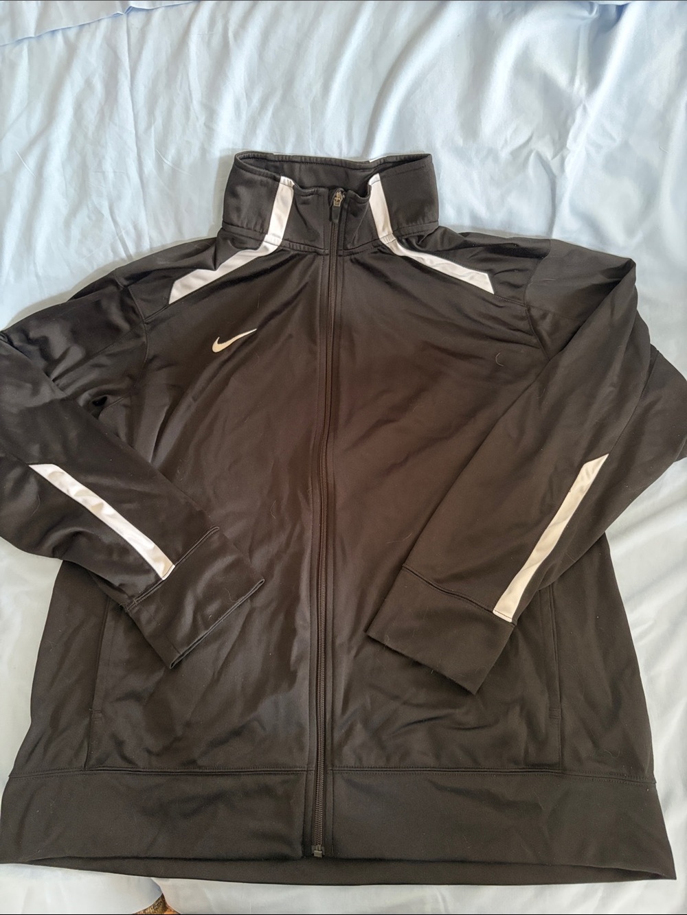 Nike Black Track Jacket with White Stripe Accents